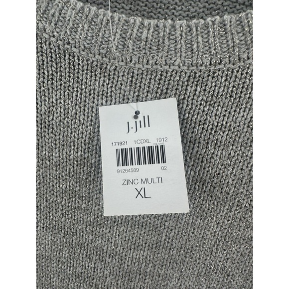 NWT J Jill Womens Sz XL Silver Metallic Zinc Knit Pullover Sweater Sparkle AA03 - Picture 5 of 8